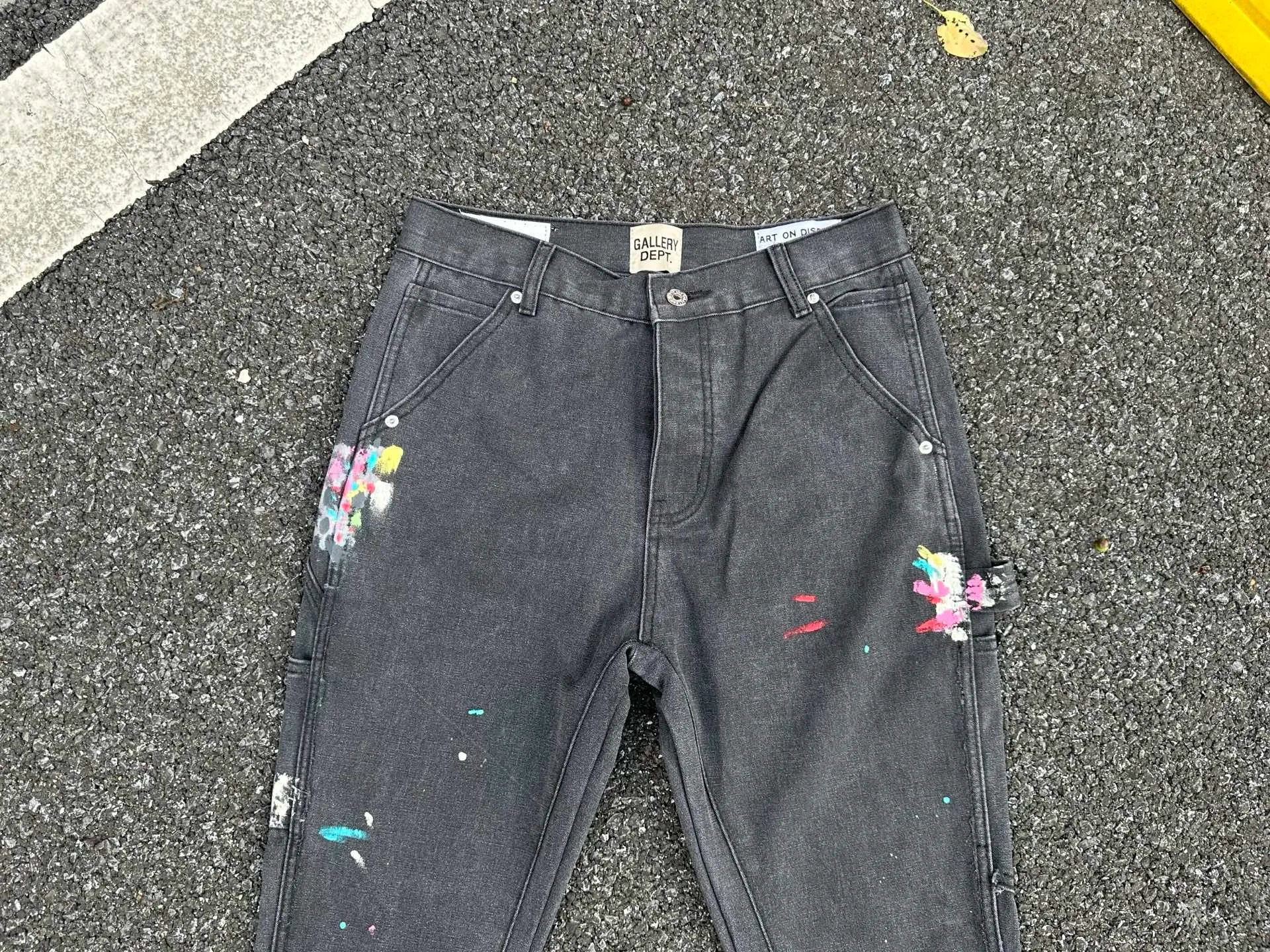 P240💰GA01 GALLERY DEPT. Spliced ​​washed retro jeans for men and women, high street splash pants, micro-flared casual trousers, trendy couples, the same style. Color: washed gray Size: 28 30 32 34 36 (corresponds to S M L XL XXL)